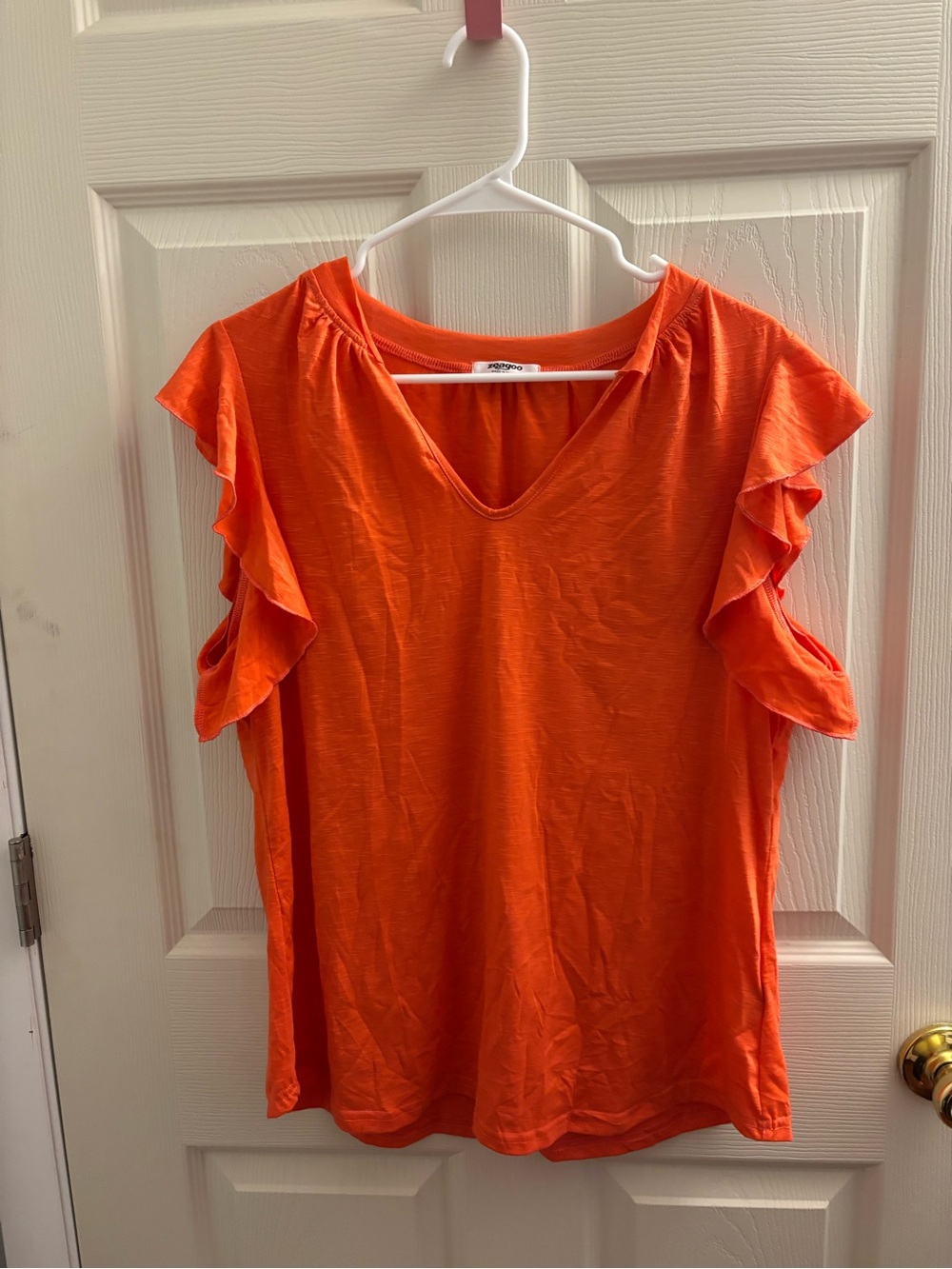 Women’s Ruffle Sleeve V-Neck Top - Orange L